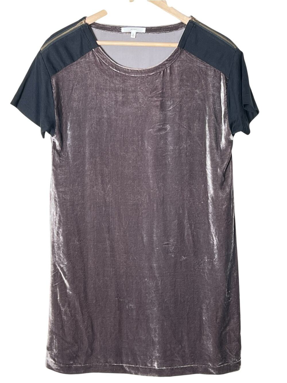 Madewell Eliot gray and black velvet shift dress w zipper accents  medium M B138